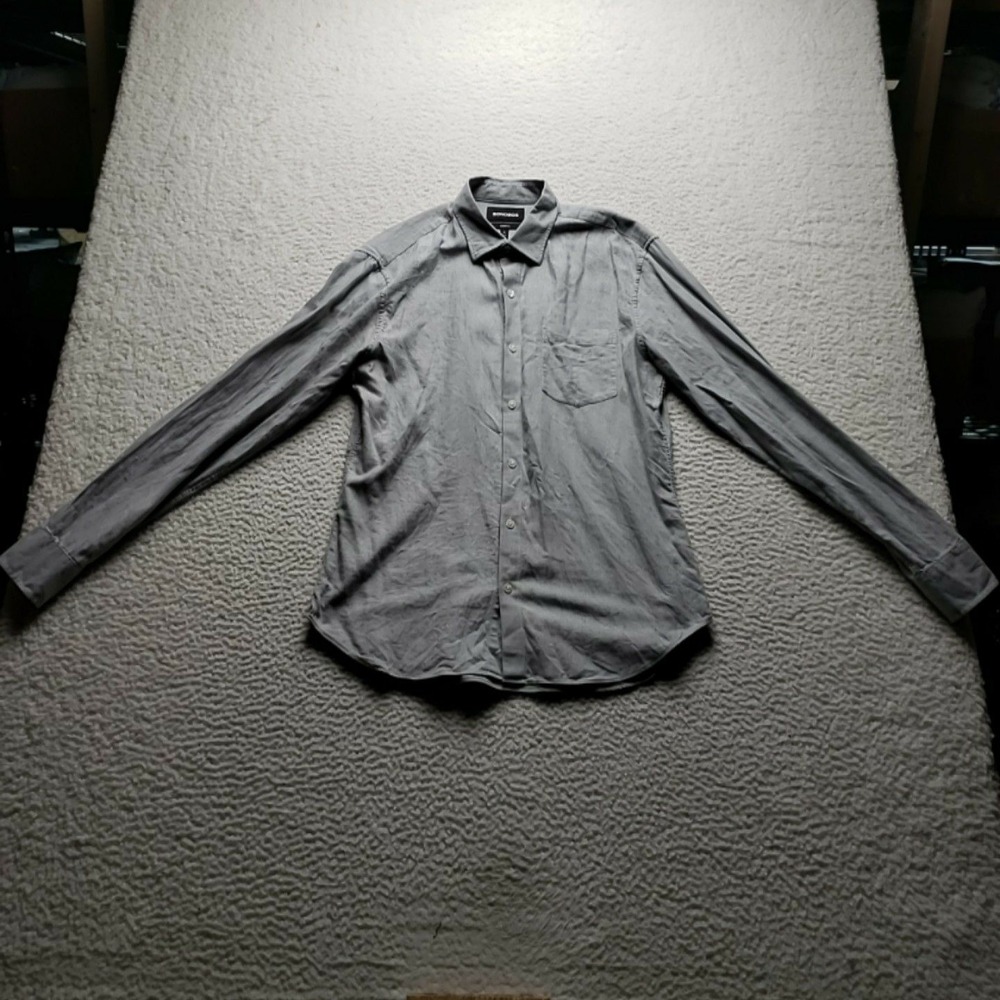 Bonobos Shirt Mens Medium Gray Solid Cotton Twill Long Sleeve Slim Fit Button-Up